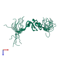 PDB entry 1wep coloured by chain, ensemble of 20 models, top view.