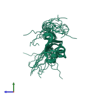 PDB entry 1wez coloured by chain, ensemble of 20 models, side view.