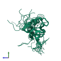 PDB entry 1wi4 coloured by chain, ensemble of 20 models, side view.