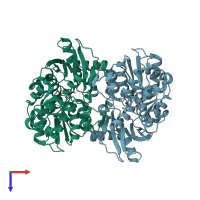 PDB entry 1wkv coloured by chain, top view.