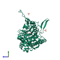 PDB entry 1wl5 coloured by chain, side view.