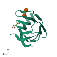 PDB entry 1wld coloured by chain, side view.