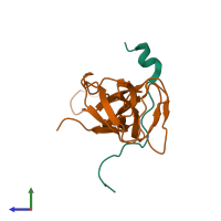 PDB entry 1wlp coloured by chain, side view.