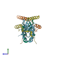 PDB entry 1wmi coloured by chain, side view.