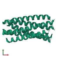 Homo trimeric assembly 1 of PDB entry 1wp8 coloured by chemically distinct molecules, front view.