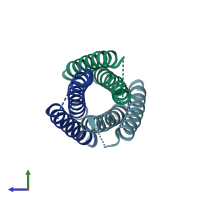 PDB entry 1wp8 coloured by chain, side view.