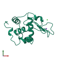 PDB entry 1wqq coloured by chain, front view.