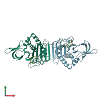 PDB entry 1wqw coloured by chain, front view.