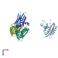 PDB entry 1wsf coloured by chain, top view.