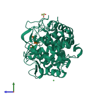 PDB entry 1wu6 coloured by chain, side view.