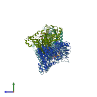 PDB entry 1wuu coloured by chain, side view.