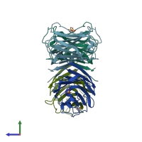 PDB entry 1ww7 coloured by chain, side view.
