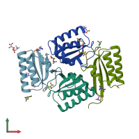PDB entry 1wwj coloured by chain, front view.