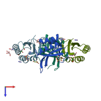 PDB entry 1wwj coloured by chain, top view.