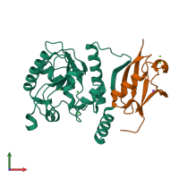 PDB entry 1wyw coloured by chain, front view.