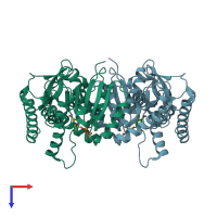 PDB entry 1wze coloured by chain, top view.