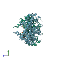 PDB entry 1wzi coloured by chain, side view.