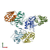 PDB entry 1x1u coloured by chain, front view.