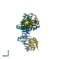 PDB entry 1x1x coloured by chain, side view.