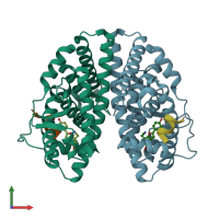PDB entry 1x78 coloured by chain, front view.