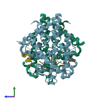 PDB entry 1x78 coloured by chain, side view.