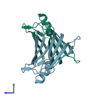 PDB entry 1x7s coloured by chain, side view.