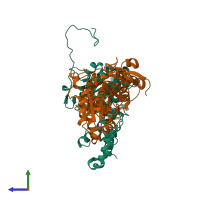 PDB entry 1x80 coloured by chain, side view.