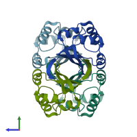 PDB entry 1x8d coloured by chain, side view.