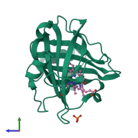 PDB entry 1x8o coloured by chain, side view.