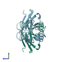 PDB entry 1xb6 coloured by chain, side view.