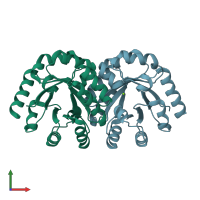 PDB entry 1xbv coloured by chain, front view.