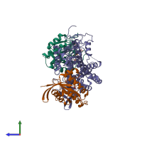 PDB entry 1xd2 coloured by chain, side view.