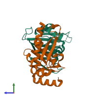 PDB entry 1xew coloured by chain, side view.