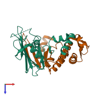 PDB entry 1xew coloured by chain, top view.