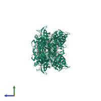 Homo dimeric assembly 1 of PDB entry 1xf1 coloured by chemically distinct molecules, side view.