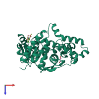 PDB entry 1xiv coloured by chain, top view.