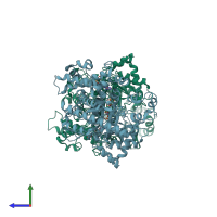 PDB entry 1xjg coloured by chain, side view.