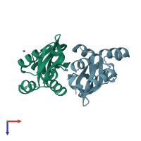 PDB entry 1xkf coloured by chain, top view.