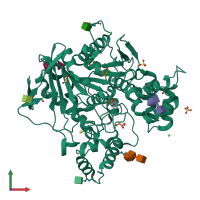 PDB entry 1xlw coloured by chain, front view.