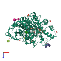 PDB entry 1xlw coloured by chain, top view.
