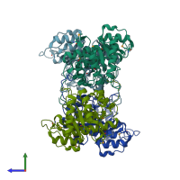 PDB entry 1xm3 coloured by chain, side view.