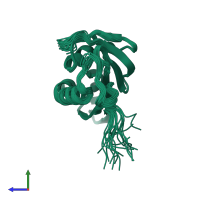 PDB entry 1xn6 coloured by chain, ensemble of 20 models, side view.