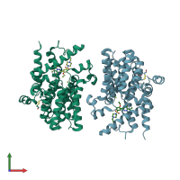 PDB entry 1xot coloured by chain, front view.