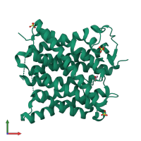 PDB entry 1xqe coloured by chain, front view.
