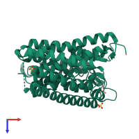 PDB entry 1xqe coloured by chain, top view.