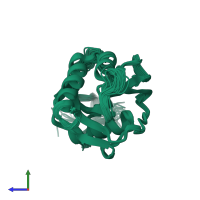 PDB entry 1xsa coloured by chain, ensemble of 33 models, side view.