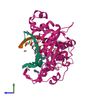 PDB entry 1xsn coloured by chain, side view.