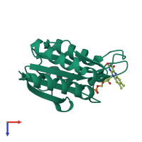 PDB entry 1xt6 coloured by chain, top view.
