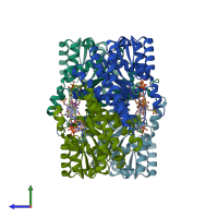 PDB entry 1xu9 coloured by chain, side view.
