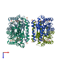 PDB entry 1xu9 coloured by chain, top view.